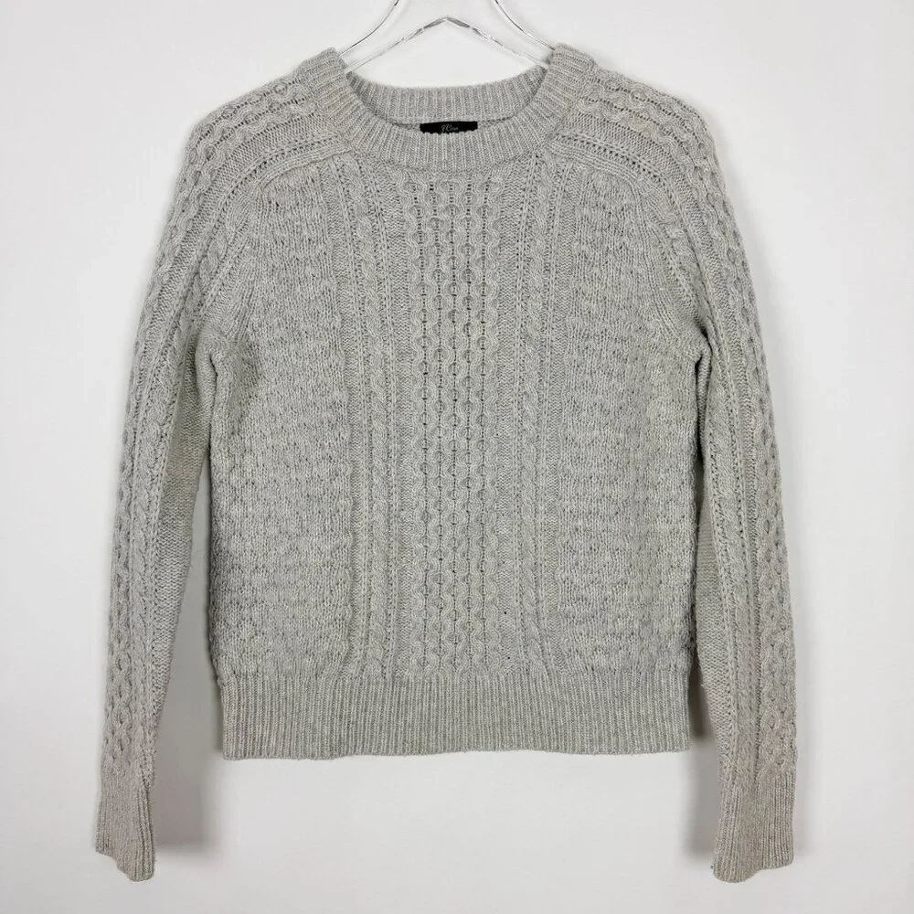 J. Crew Cable Knit Crewneck Sweater Women's Size Small Grey Lambs Wool Blend